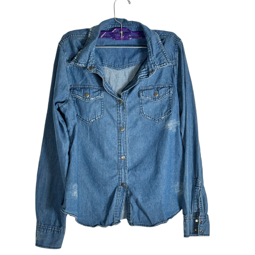 Womens Miley Cyrus Max Azria Distressed Denim Shirt Indigo XL